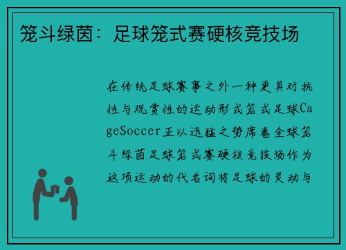笼斗绿茵：足球笼式赛硬核竞技场